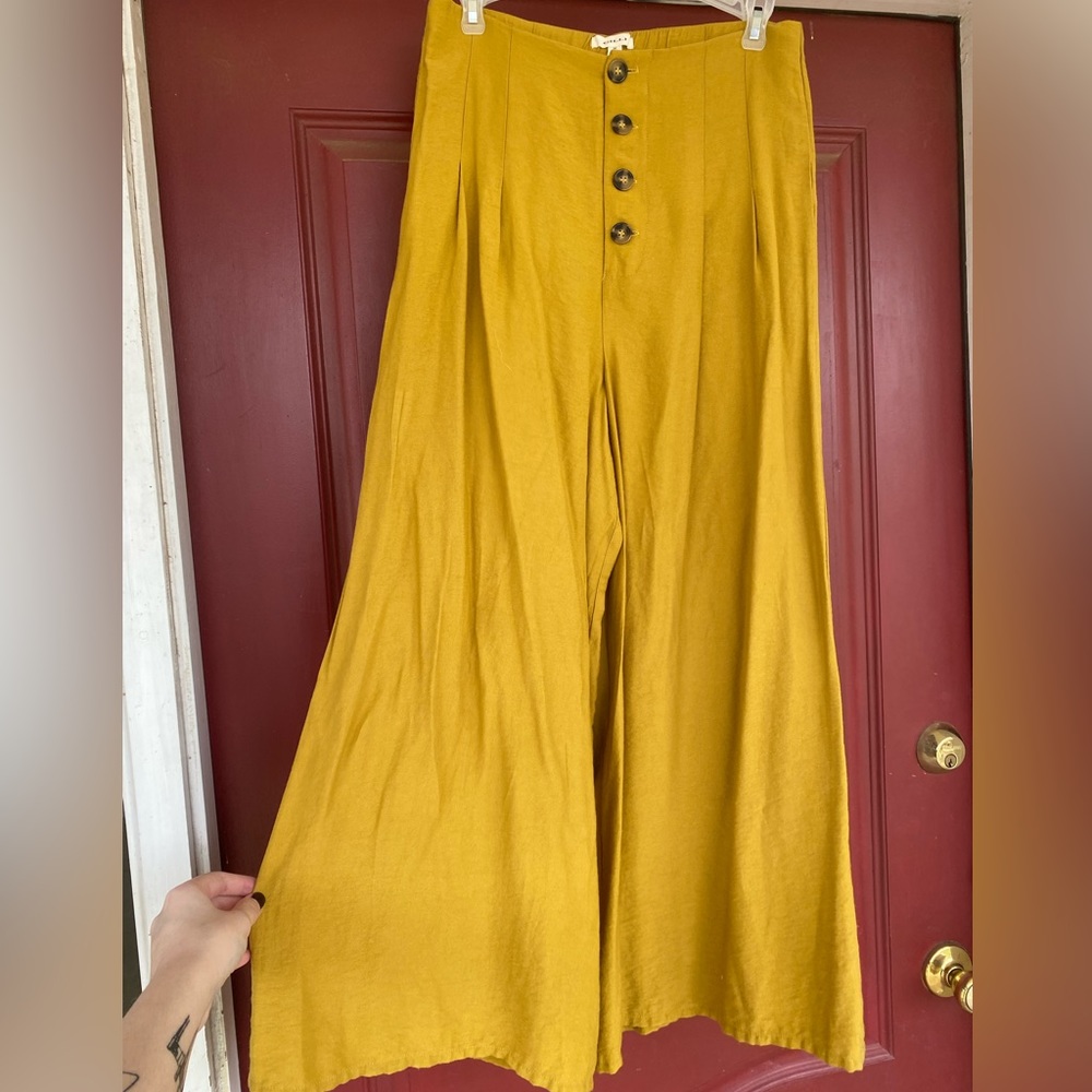 Straight leg pants.